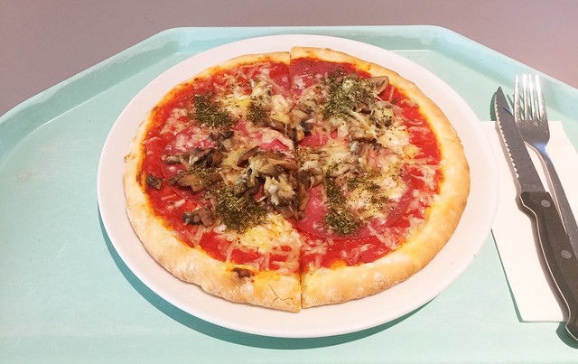 Ofenfrische Pizza mit Champignons, Salami & Mozzarella [26.04.2019]