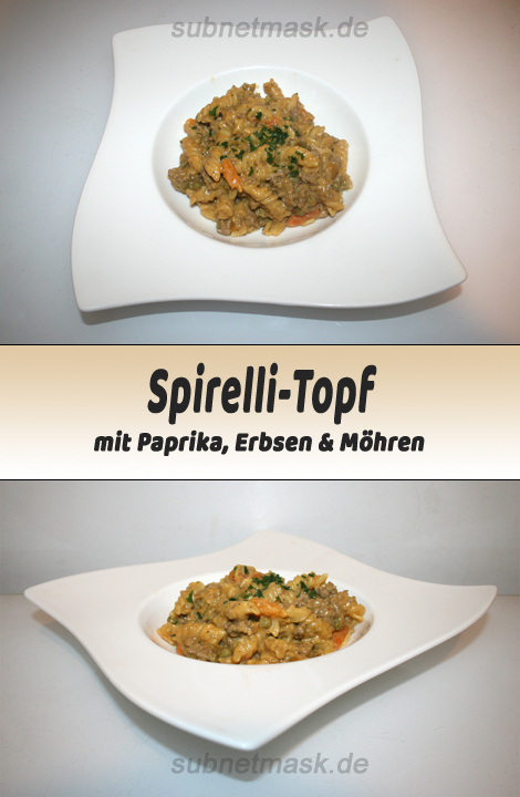 Spirelli-Topf mit Paprika, Erbsen & Möhren