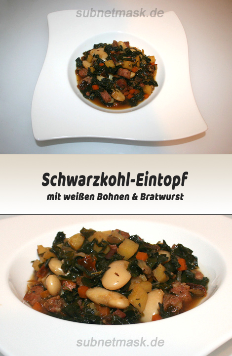 Schwarzkohl-Eintopf mit weißen Bohnen & Bratwurst