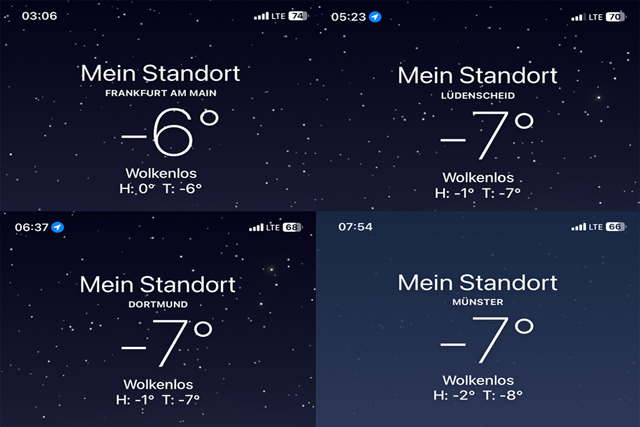 Temperaturen während Fahrt nach Münster